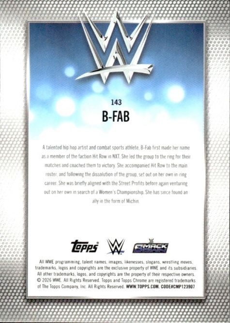 Main Image 2026 Topps Chrome WWE B-Fab #143 