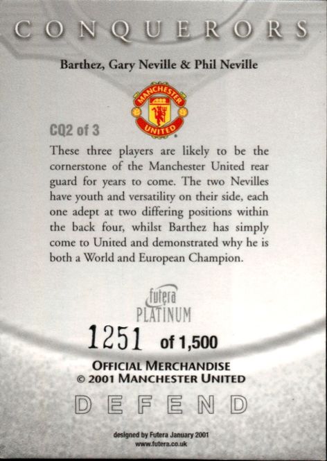 Main Image 2001 3 CARD SETT CQ1-3 Futera Manchester United ...