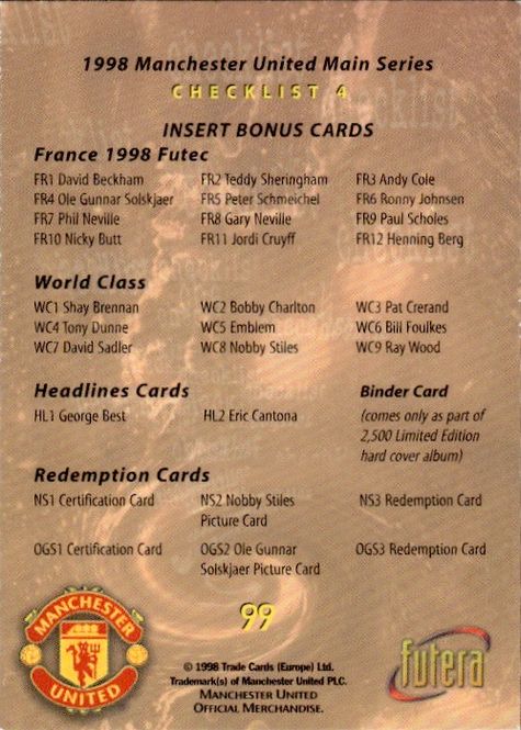 Hovedbilde FUTERA-MANCHESTER UNITED 1998- #099-CHECKLIST 4