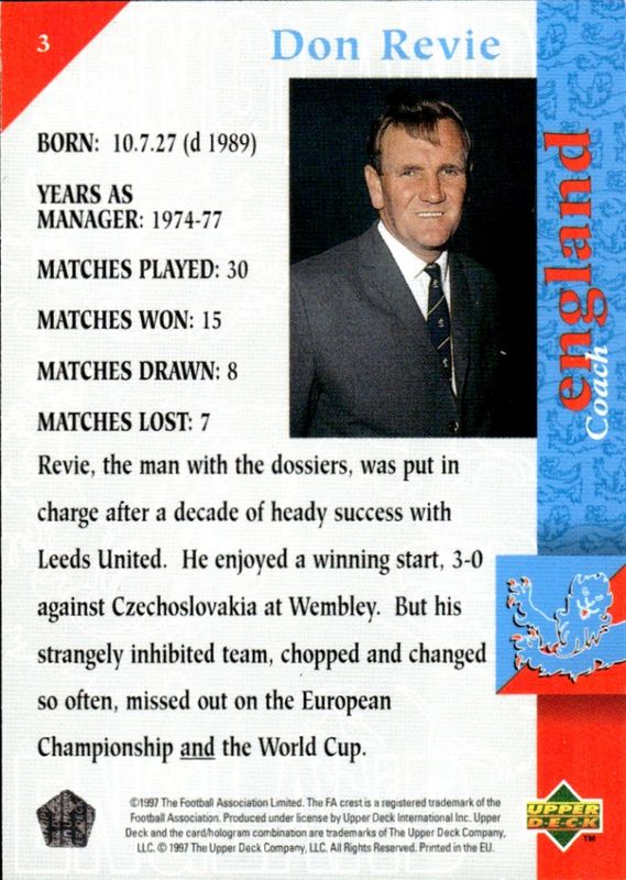 1997-98 Upper Deck England Call Me Coach Don Revie #3