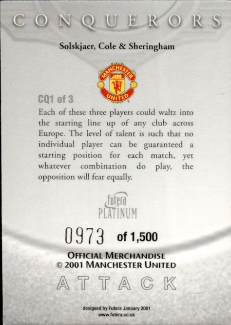 Main Image 2001 3 CARD SETT CQ1-3 Futera Manchester United ...
