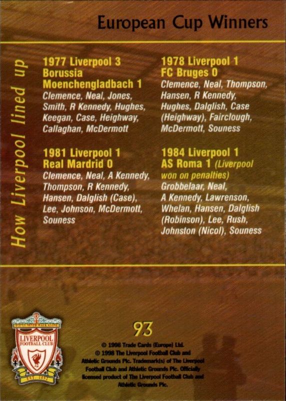 Futera 1998 3 Card Subset THIS IS ANFIELD Liverpool FC