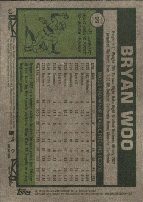 2026 Topps Heritage #99 Bryan Woo Chrome Light Blue Sparkle Refractor