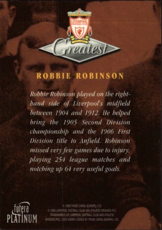 1999 Futera Platinum Liverpool Greatest /1550 Robbie Robinson 
