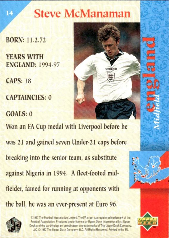 1997-98 Upper Deck England the squad Steve McManaman #14