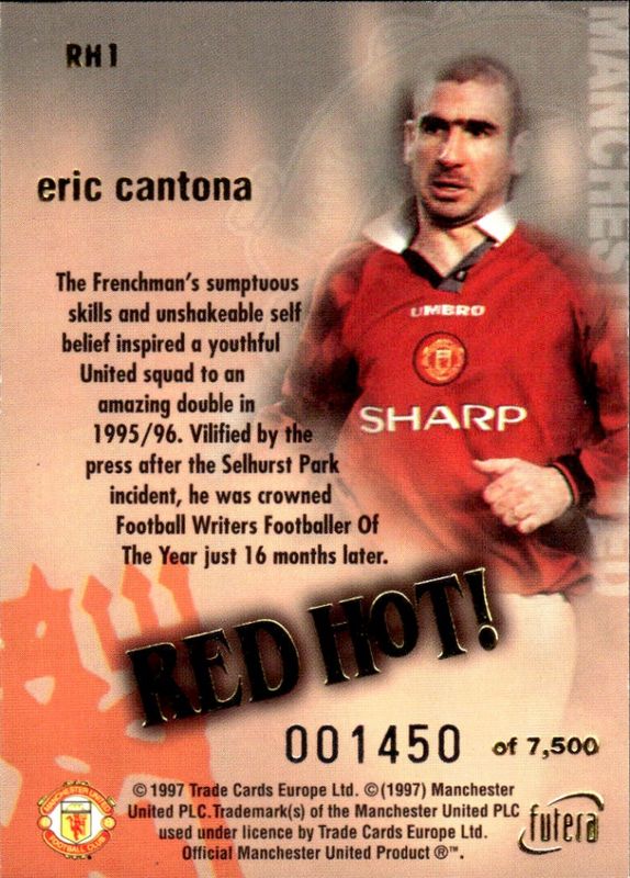 1997 Futera Manchester United Red Hot! Gold #1450/7500 Eric Cantona #RH1 