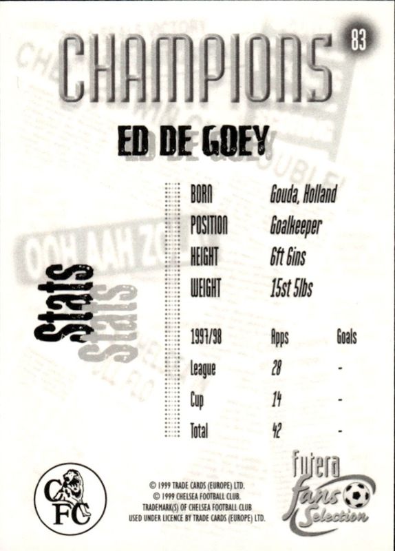 Futera Chelsea Fans' Selection 1997-1998 Ed De Goey (The Team) #21
