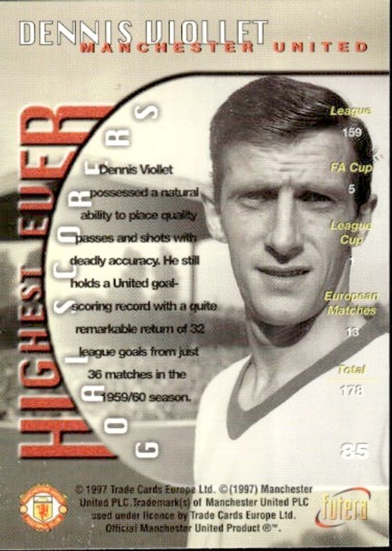 1997 Futera Manchester United FC Highest Ever Goal Scorers Dennis Violet #85