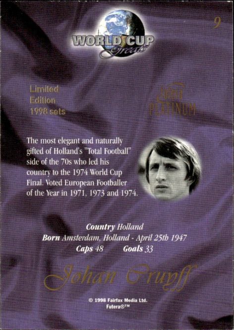 Main Image 1998 Futera Platinum World Cup Greats Johan ...