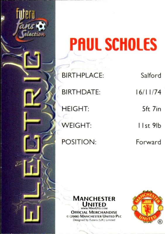 2000 Futera Fans Selection Manchester United Electric Paul Scholes