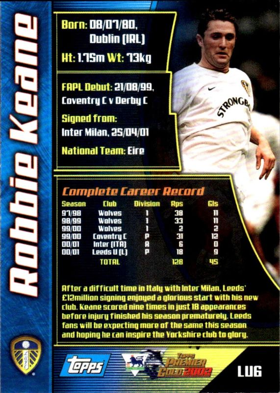 2001-02 Topps Premier Gold 2002 Star Signing Robbie Keane #LU6