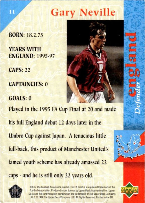 1997-98 Upper Deck England the squad Gary Neville #11