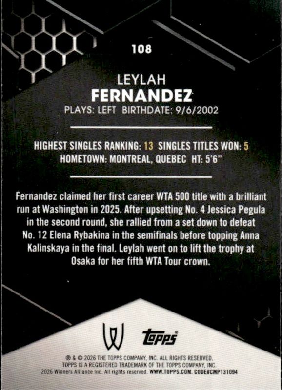 2026 topps graphite tennis  LEYLAH FERNANDEZ #108