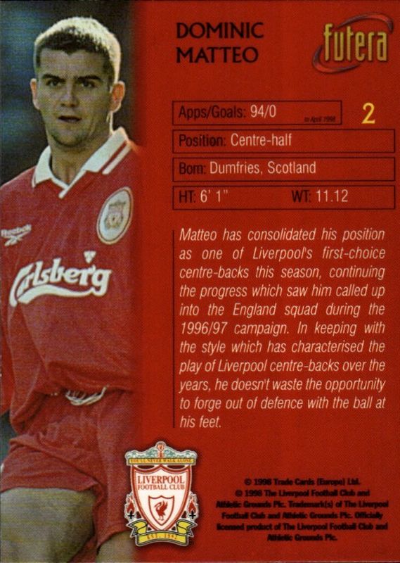 1998 Futera Liverpool Dominic Matteo #2 