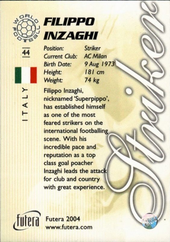 2004 Futera World Football Filippo Inzaghi #44 
