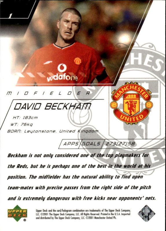 RARE DAVID BECKHAM 2001/2002 Upper Deck World Premiere Manchester United #1 Card