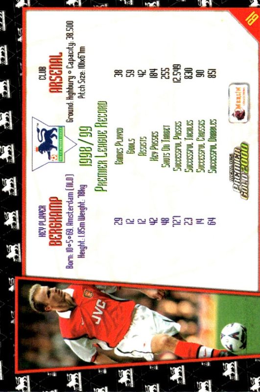 DENNIS BERGKAMP 1999-00 Merlin Premier Gold Soccer Card ARSENAL #B1