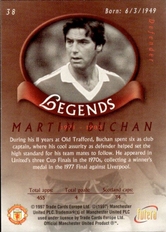 FUTERA TEAM SET MANCHESTER UNITED 1997 MARTIN BUCHAN LEGENDS MAN UTD