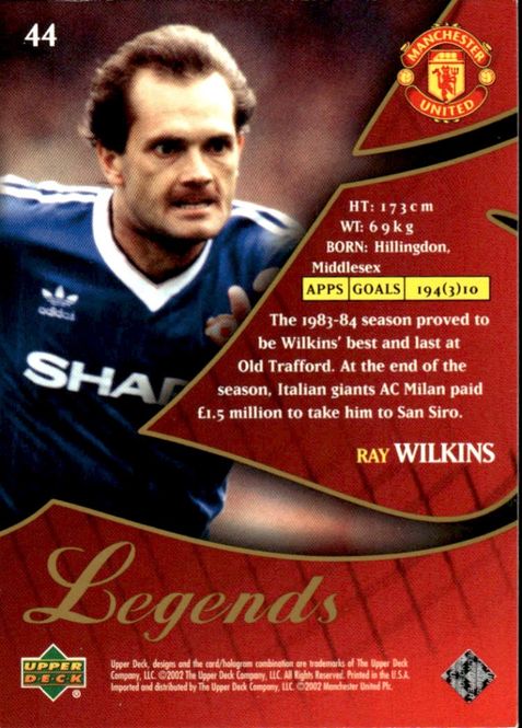 Main Image 2002 Upper Deck Manchester United Legends Ray ...