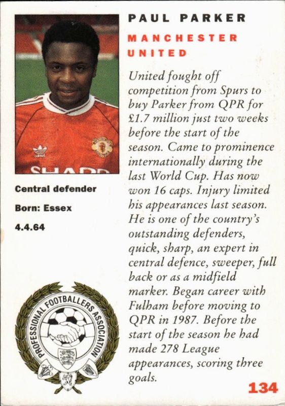 PAUL PARKER (Manchester United) Panini 92
