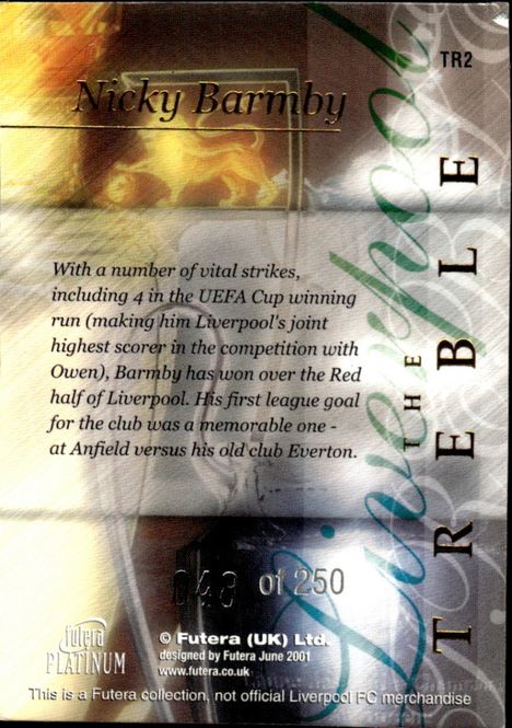 Main Image 2000-01 Futera Platinum The Treble Liverpool ...