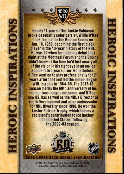 Main Image 2018 Upper Deck Heroic Inspirations Willie O'Ree ...