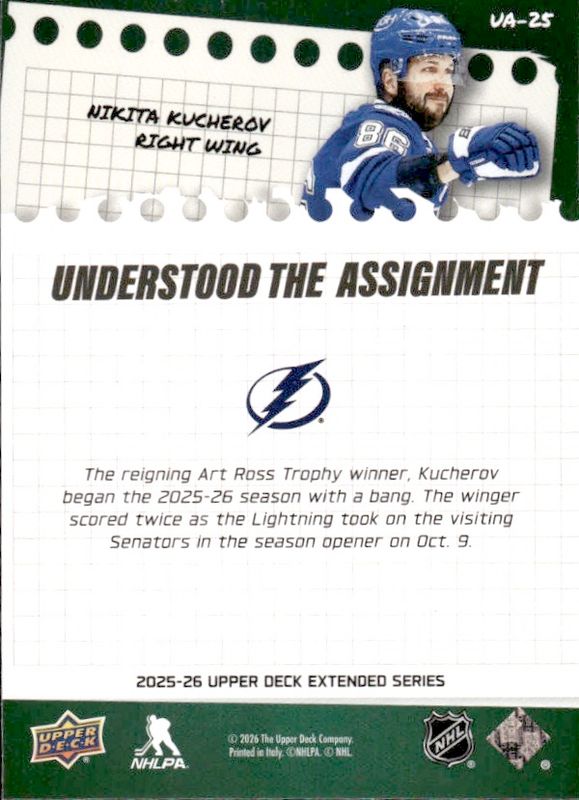 2025-26 Upper Deck Understood The Assignment Nikita Kucherov UA-25