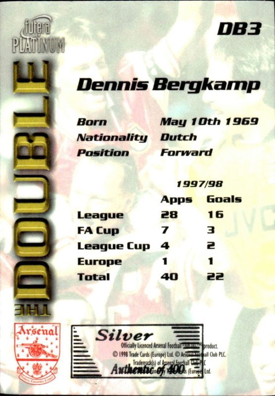 1998 Futera Platinum Arsenal The Double SILVER /400 Dennis Bergkamp #DB3
