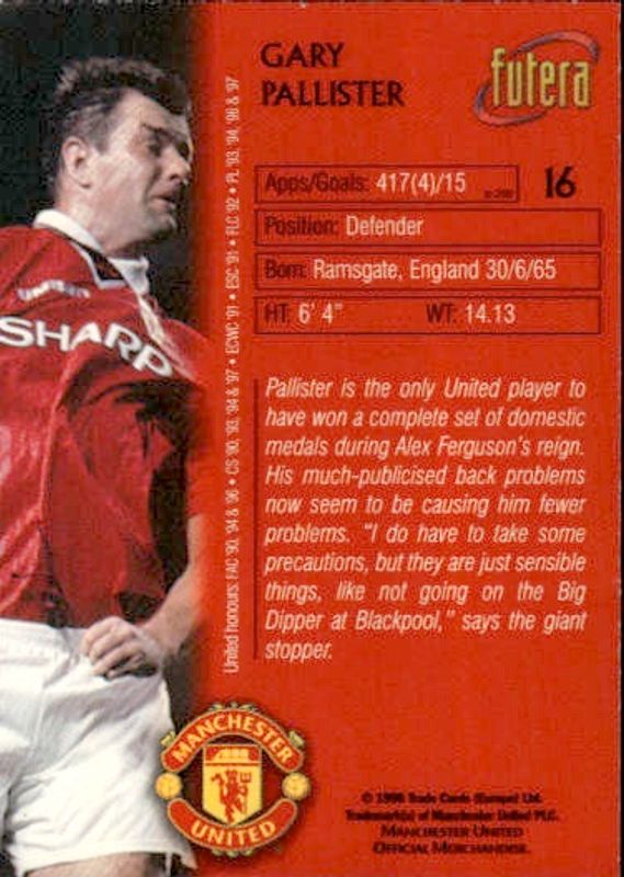 1998 Futera Manchester United Chrome Foil Gary Pallister #16 PLAYERS EDITION /500