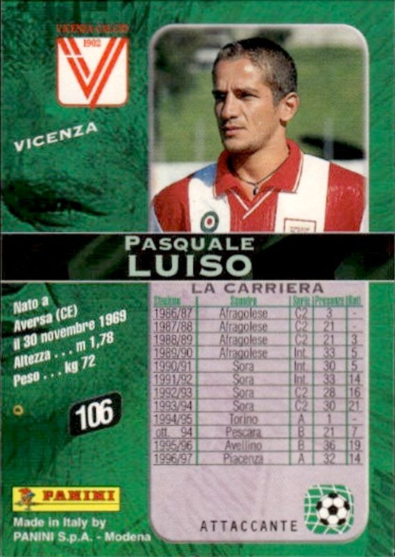 Panini Card Calcio 98 1998 Serie A #106 Pasquale Luiso Vicenza