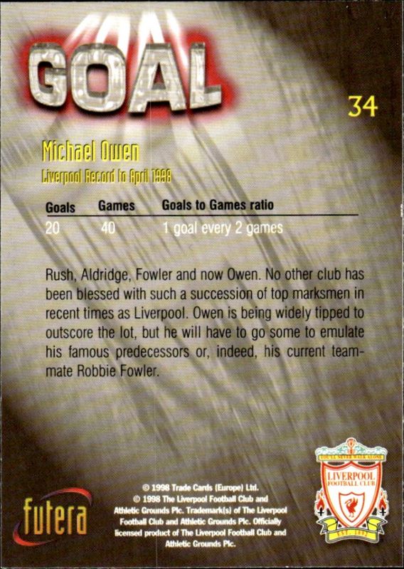 1998 Futera Liverpool Goal Michael Owen #34 GOAL