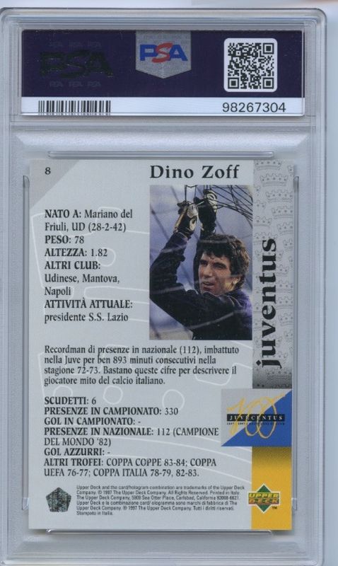 DINO ZOFF  UPPER DECK 1997 JUVENTUS PSA MINT 9 #98267304