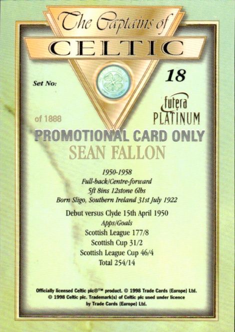 Hovedbilde 1998 Futera Platinum The Captains of Celtic Promo ...