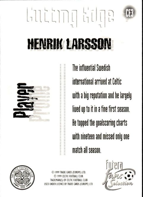 Hovedbilde 1999 Futera Fans Selection Celtic Cutting Edge ...