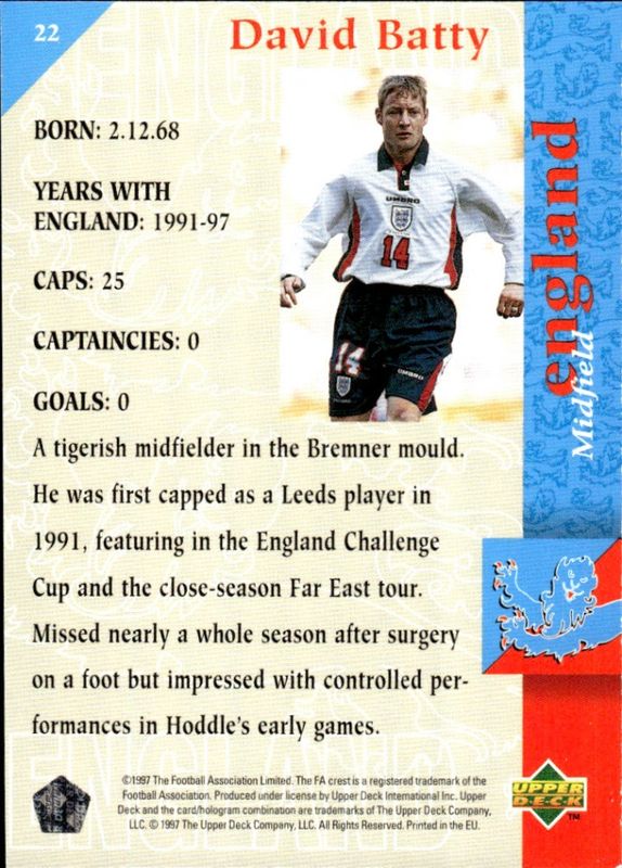 1997-98 Upper Deck England the squad David Batty #22
