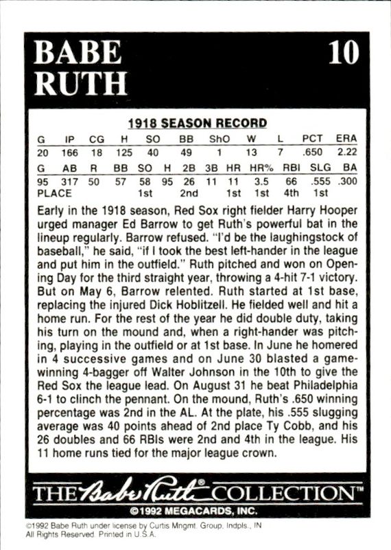 1992 The Babe Ruth Collection # 10 Year in Review