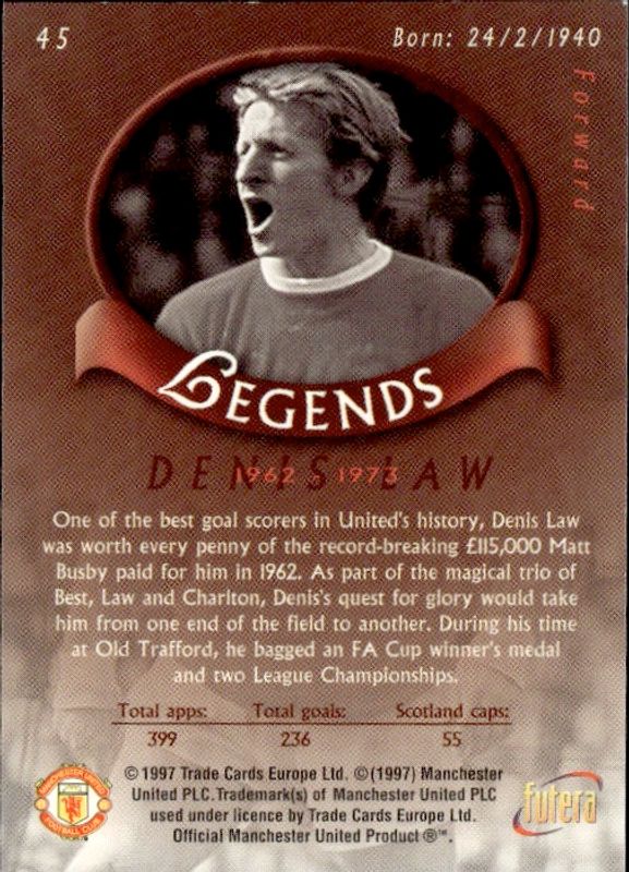 1997 Futera Manchester United FC Legends Denis Law #45