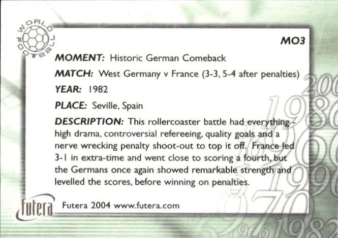 Hovedbilde Futera 2004 Moments In Football West Germany v ...