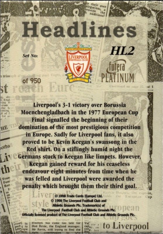 1998 Futera Platinum Liverpool Headlines KEVIN KEEGAN #HL2 PROTOTYPE CARD 