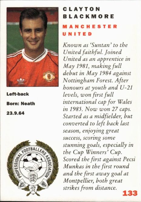 Main Image CLAYTON BLACKMORE (Manchester United) Panini 92
