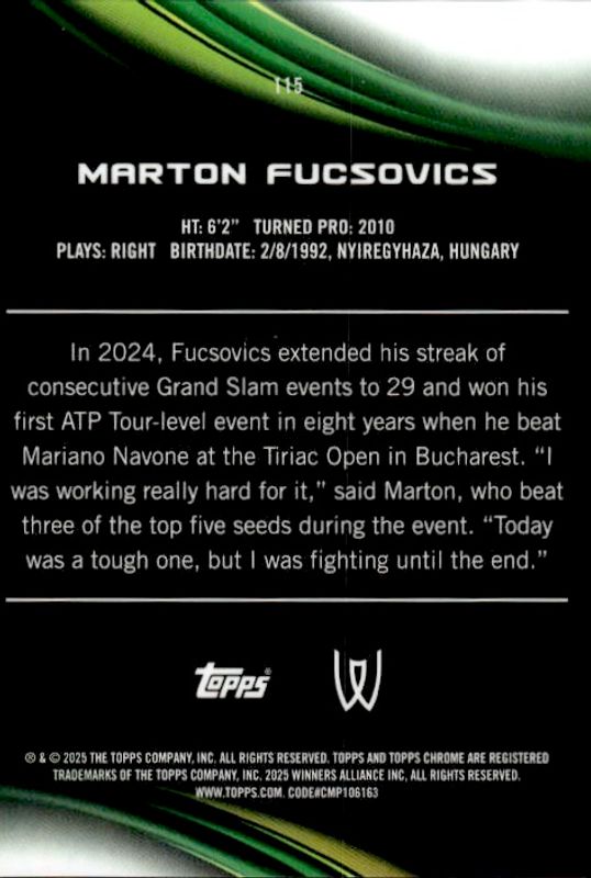 2025 Topps Chrome Marton Fucsovics Pink Geometric Refractor #56/65