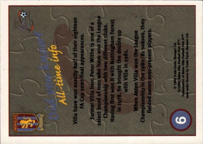 Hovedbilde FUTERA 1998 ASTON VILLA 9 CARD TEAM PUZZLE L/R ...