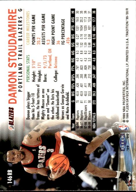 Main Image 1999 Fleer Tradition #146 Damon Stoudamire ...
