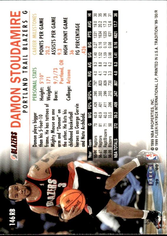 1999 Fleer Tradition #146 Damon Stoudamire Portland Trail Blazers