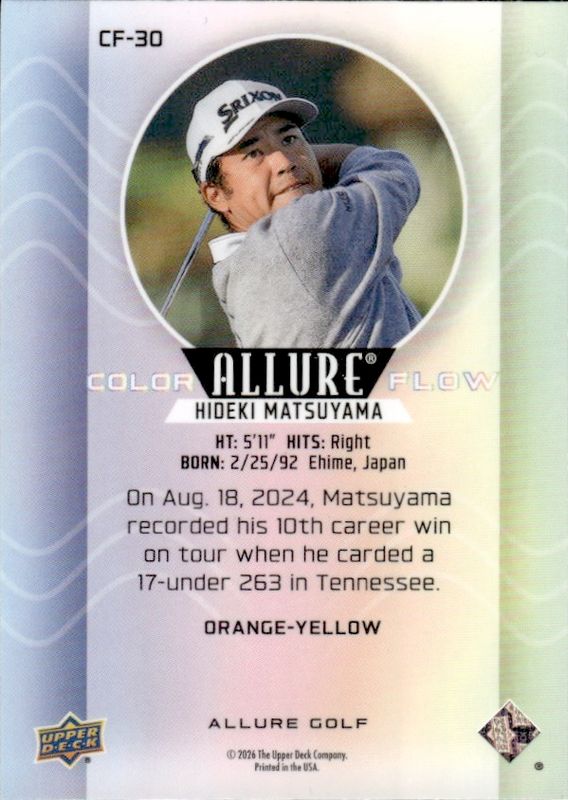 2026 Upper Deck Allure Golf - Hideki Matsuyama Orange Yellow Color Flow #CF-30