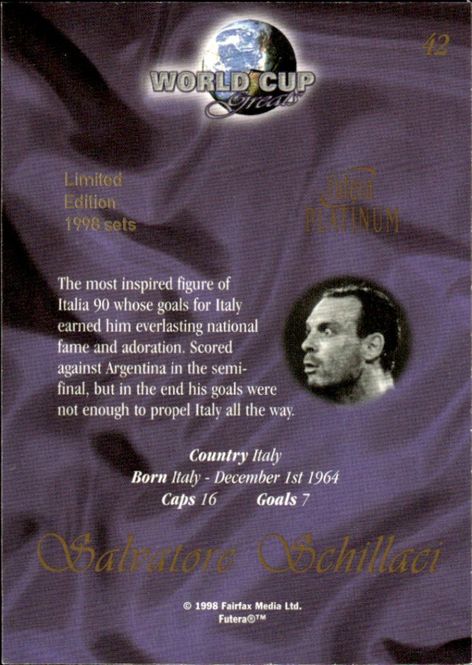 Main Image 1998 Futera World Cup Greats - Italy SCHILLACI