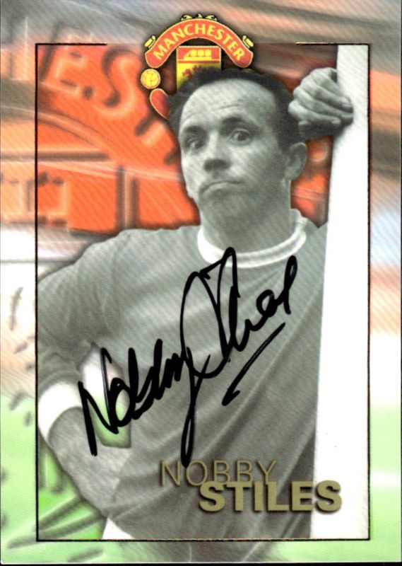 1998 Futera Redemption card Nobby Stiles Manchester United Football Autograph on card #55/250