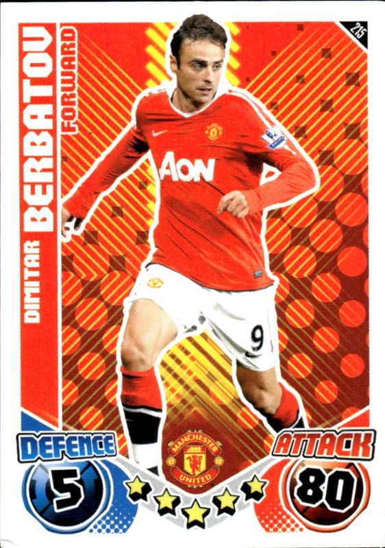 2010/2011 Topps Match Attax Common Card 215 Dimitar Berbatov - Manchester United