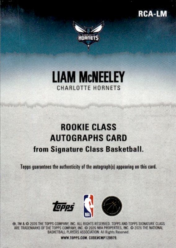 2025-26 Topps Signature Class Liam McNeeley #RCA-LM RC Auto HORNETS