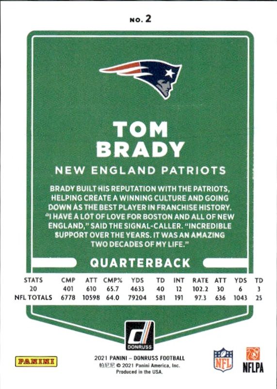 TOM BRADY 2021 Panini Donruss Gold HOLO Press Proof Card #2 Premium Patriots
